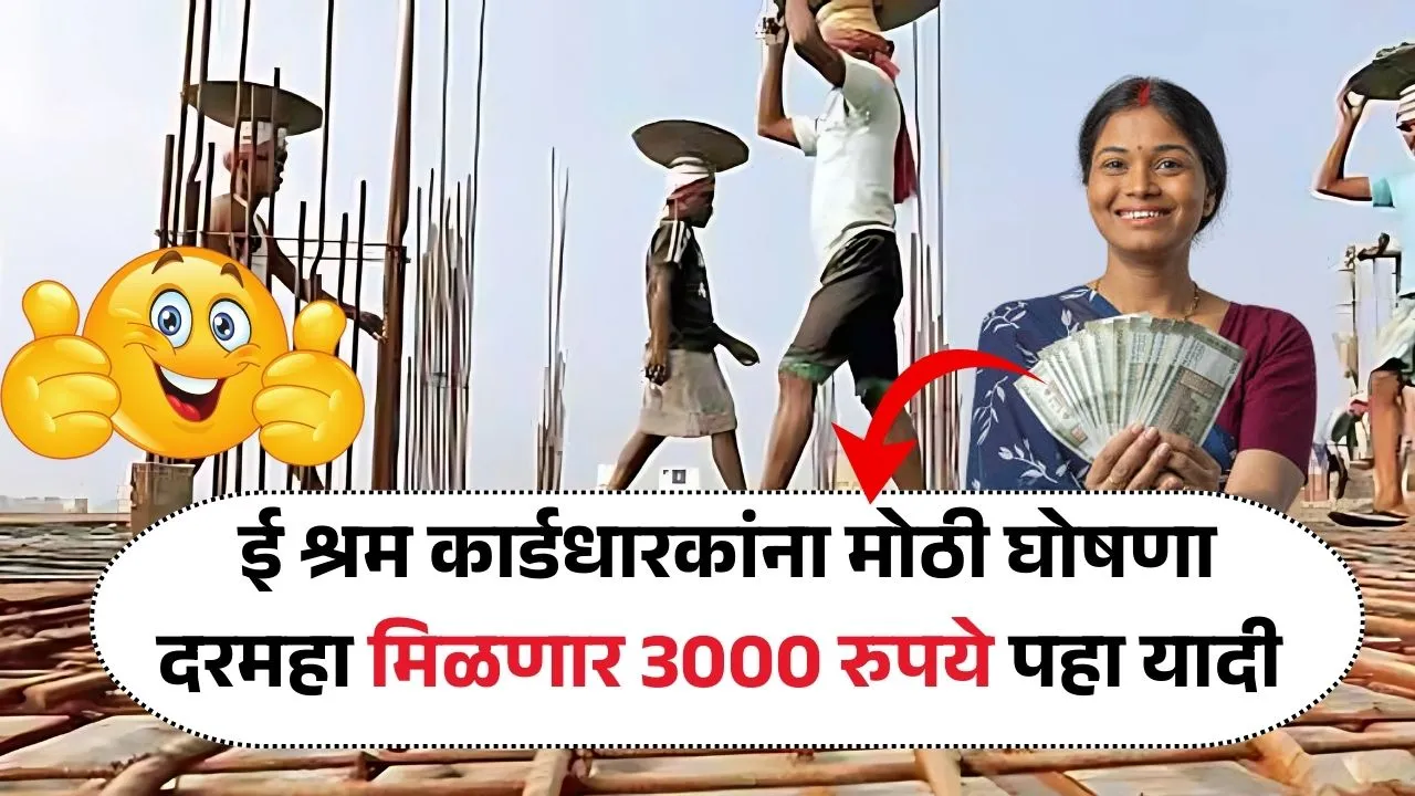 ई-श्रम कार्डधारकांसाठी मोठी घोषणा! दरमहा मिळणार 3000 रुपये लगेच पाहा यादी! E-Shram Card Yojana